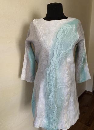 Handmade  бохо стиль валяна вовна ручна робота светр плаття туніка1 фото