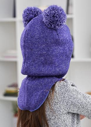 Зимовий шолом з бубончиками. теплий в'язаний шолом на флісі. зимова шапка шолом2 фото