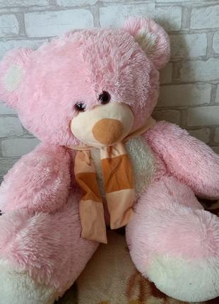Великий рожевий м'який ведмідь пусік висота 75 см5 фото