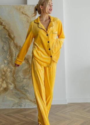 Пижама желтая, домашний костюм велюр