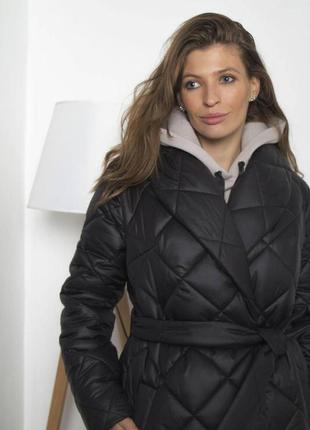 Пальто жіноче чорне довге зимове з плащової тканини2 фото
