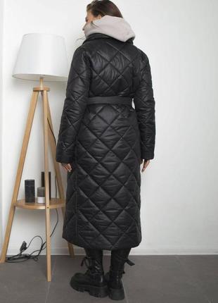 Пальто жіноче чорне довге зимове з плащової тканини3 фото