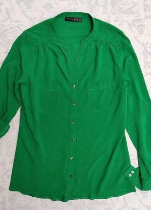 Зеленая блузка с подворачивающимися рукавами, женская блуза - натуральная ткань