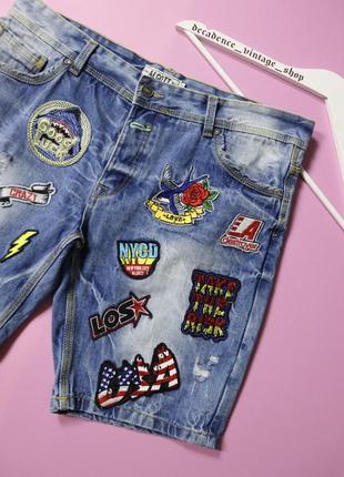 Джинсові шорти з нашивками alcott зроблені під вінтаж денім patch work vintage denim jeans levi’s stussy usa винтажные джинсовые шорты2 фото