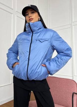 Куртка женская короткая, осенняя, весенняя, демисезонная, голубая1 фото
