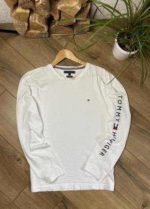 Білий лонгслів tommy hilfiger l-xl футболка с довгим рукавом томи хилфигер