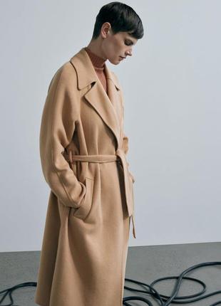 Нове бежеве пальто zara, l, довге з поясом,  київ
