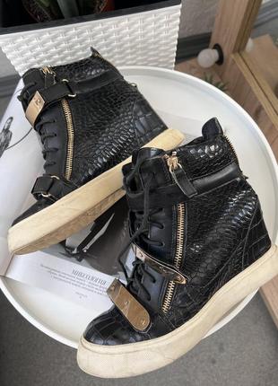 Giuseppe zanotti wedge sneakers сникерсы на скрытой плотформе, чёрные, кожа