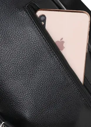 Чоловіча шкіряна сумка-бананка на груди чорна, кросбоді барсетка для чоловіків натуральна шкіра4 фото