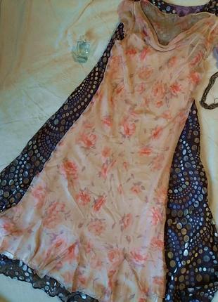 Вишукане пастельна шовкове плаття в троянди,46-54разм.