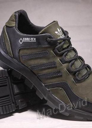 Кожаные мужские кроссовки adidas gore-tex olive4 фото