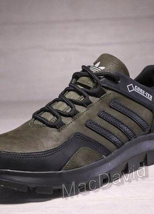 Кожаные мужские кроссовки adidas gore-tex olive6 фото