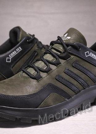 Кожаные мужские кроссовки adidas gore-tex olive7 фото