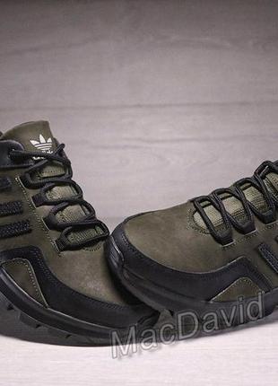 Кожаные мужские кроссовки adidas gore-tex olive8 фото