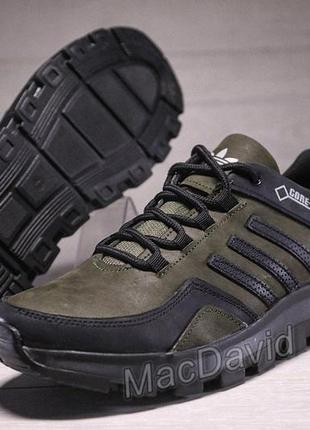 Кожаные мужские кроссовки adidas gore-tex olive10 фото