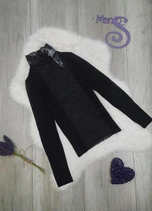 Женская блуза сетка чёрная с кружевом kikiriki размер s