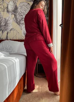 Піжама жіноча кофта і штани рубчик принт мікрофліс махра тепла 5 кольорів10 фото