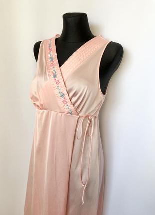 Винтаж розовый персиковый пеньюар халат винтажный домашний длинный макси на запах1 фото