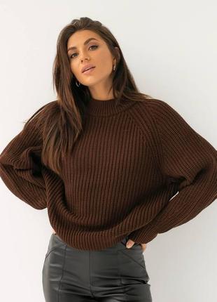Жіночий теплий светр оверсайз, з довгим рукавом, шоколад