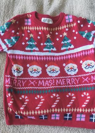 Кофта h&amp;m, резьбовая, merry christmas, 2-4 р
