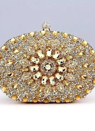 Шикарная золотая сумочка в стразах, вечерняя сумочка стразы камни, блестящий клатч золото, клатч