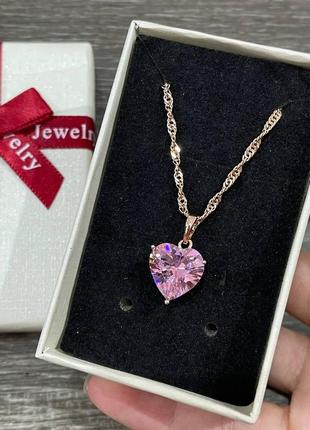 Оригінальний подарунок дівчині - витончене кольє "сердечко роже вий топаз у золоті" ювелірний сплав у коробочці