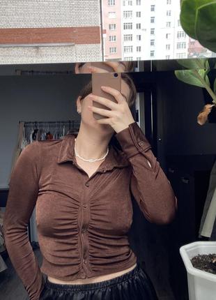 Шоколадна вкорочена блуза h&m