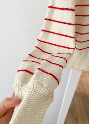 Идеальный полосатый джемпер свитер с&amp;ф, молочный свитер в красную полоску7 фото