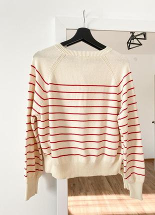 Идеальный полосатый джемпер свитер с&amp;ф, молочный свитер в красную полоску2 фото