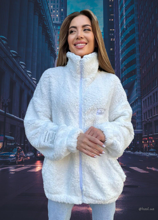 Женская стильная осенняя куртка оверсайз мех барашек oversized тренд сезона женская кофта свитер
