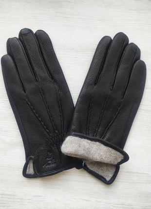 Кожаные мужские перчатки из оленьей кожи, подкладка шерстяная вязка