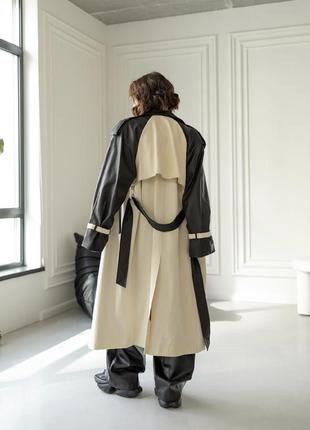 Тренч плащ під пояс шкіряний котоновий