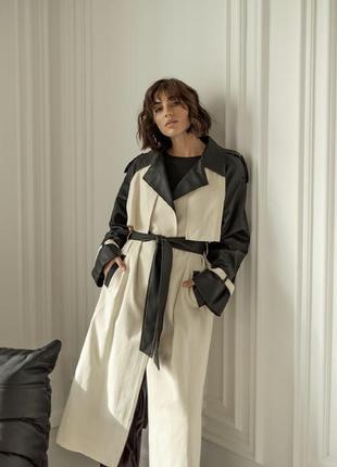 Тренч плащ під пояс шкіряний котоновий