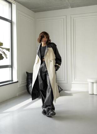 Тренч плащ під пояс шкіряний котоновий