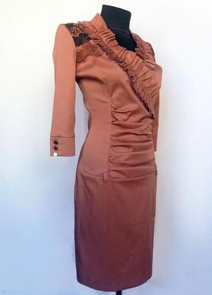 Стильне плаття, вставки вишивки. коричнево-бронзове. туреччина. нове, р. 42-484 фото