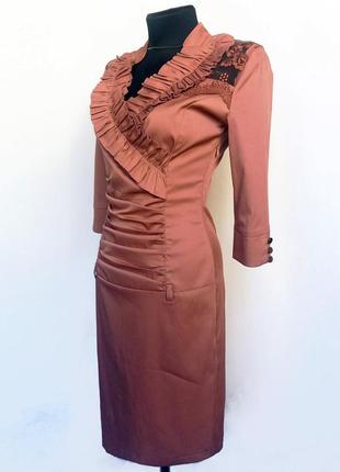 Стильне плаття, вставки вишивки. коричнево-бронзове. туреччина. нове, р. 42-483 фото