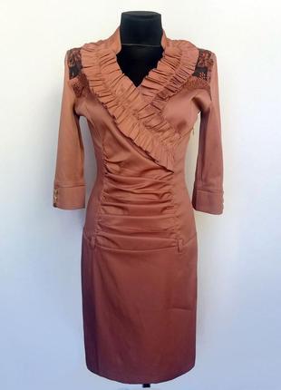 Стильне плаття, вставки вишивки. коричнево-бронзове. туреччина. нове, р. 42-481 фото