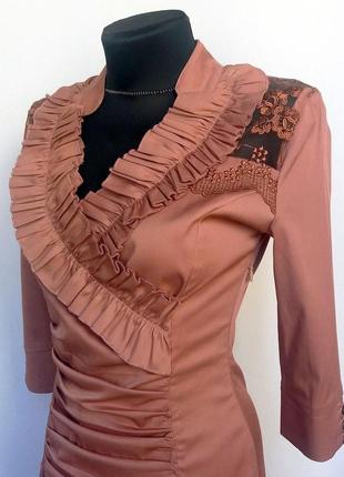 Стильне плаття, вставки вишивки. коричнево-бронзове. туреччина. нове, р. 42-482 фото