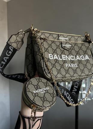 Трендова жіноча сумка в стилі колаборації gucci & balenciaga multi logo10 фото