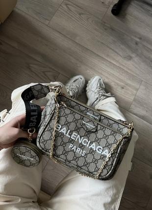 Трендовая женская сумка в стиле коллаборации gucci &amp; balenciaga multi logo8 фото