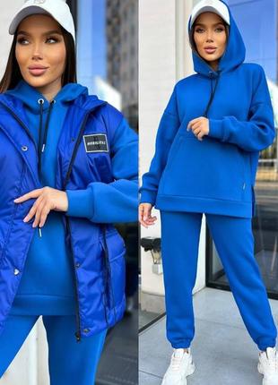 Костюм тройка жилетка безрукавка худи толстовка кенгуру брюки штаны джоггеры на резинке черный електрик изумруд бордовый мокко фисташка пудра