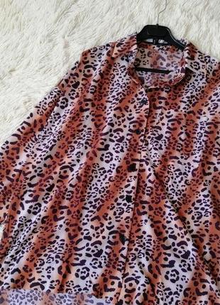 Легка літня сорочка крепдешин принт лео леопард з боків розрізи  лёгкая летняя рубашка крепдешин при7 фото