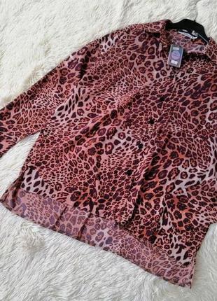 Легка літня сорочка крепдешин принт лео леопард з боків розрізи  лёгкая летняя рубашка крепдешин при9 фото