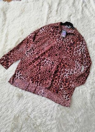 Легка літня сорочка крепдешин принт лео леопард з боків розрізи  лёгкая летняя рубашка крепдешин при10 фото