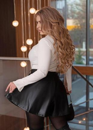 Шорты юбка кожаные женские черные и мокко с 46 до 56 размера3 фото