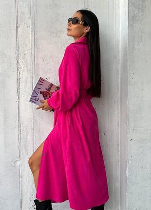 Стильна вельветова сукня міді на ґудзиках з поясом на довгий рукав 4 кольори6 фото