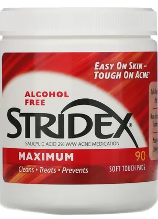 Stridex, одношаговое средство от угрей, максимальная сила, без спирта, 90 мягких салфеток1 фото