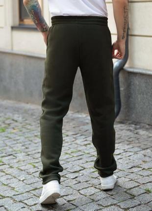 Мужские теплые спортивные брюки штаны на флисе не кошлатятся прямые без резинки батал большого размера синие серые черные хаки4 фото