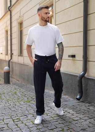 Мужские теплые спортивные брюки штаны на флисе не кошлатятся прямые без резинки батал большого размера синие серые черные хаки3 фото