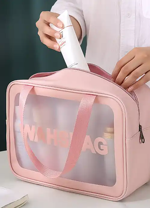 Водонепроникна прозора косметичка washbag, органайзер для косметики рожева2 фото